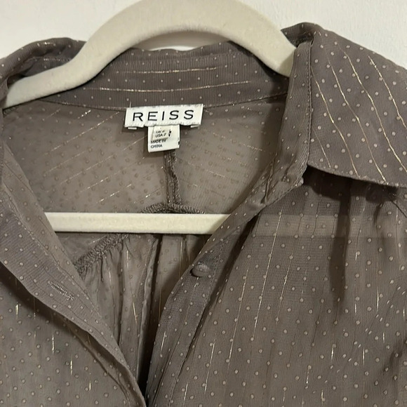REISS Dotted metallic thread taupe button up blouse vintage 90s Y2K - Picture 3 of 4